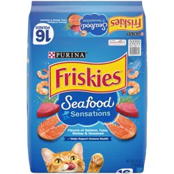 Purina Friskies Dry Cat Food Seafood Sensations With Salmon, Tuna, and Shrimp Flavors