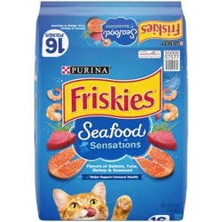 Purina Friskies Dry Cat Food Seafood Sensations With Salmon, Tuna, and Shrimp Flavors