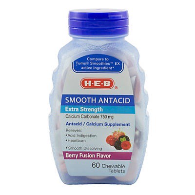 slide 1 of 1, H-E-B Assorted Berries Extra Strength Smooth Antacid Chewable Tablets, 60 ct