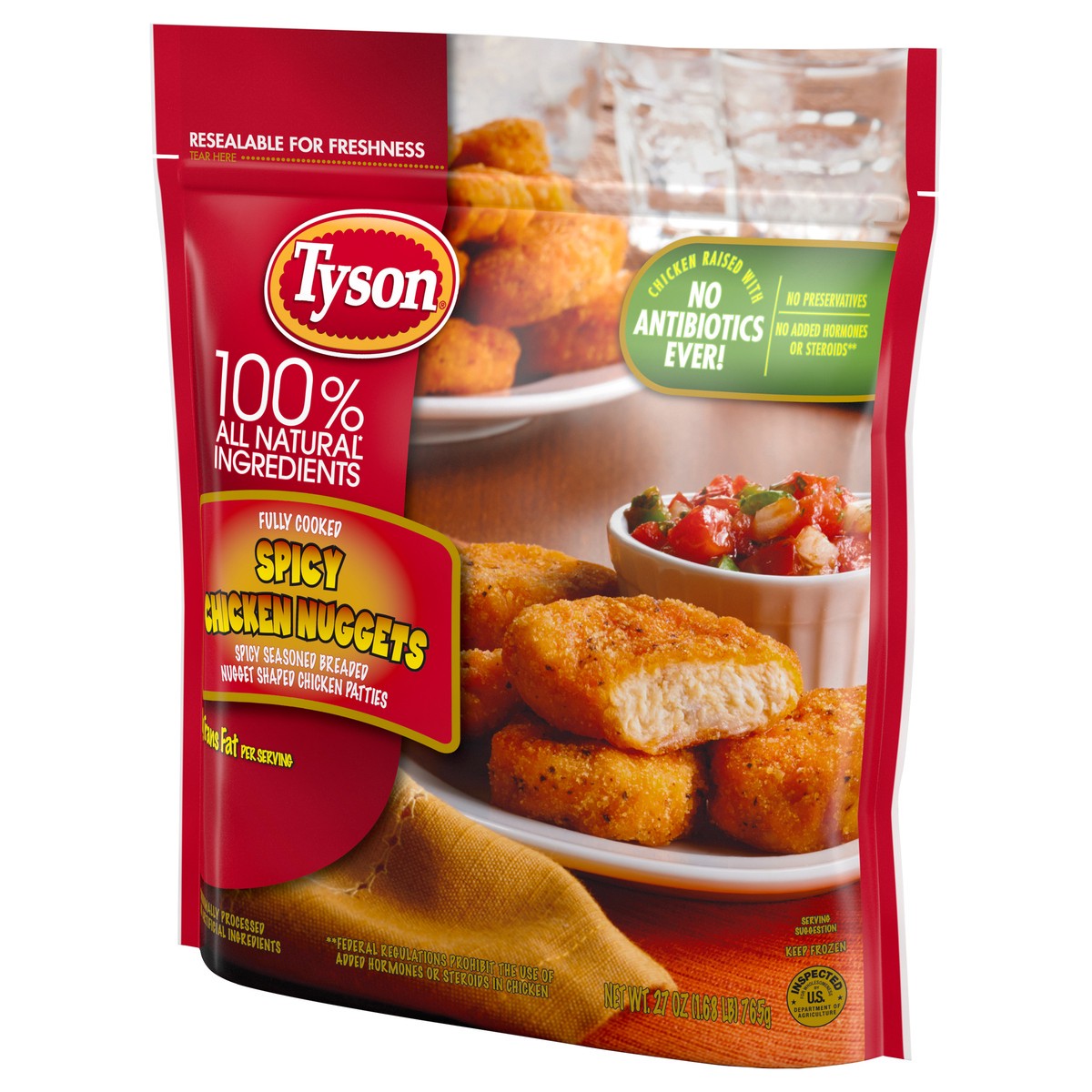 slide 3 of 6, Tyson Fully Cooked Spicy Chicken Nuggets, 27 oz. (Frozen), 765.44 g