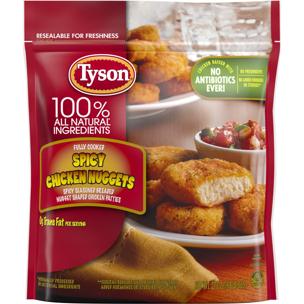 slide 2 of 6, Tyson Fully Cooked Spicy Chicken Nuggets, 27 oz. (Frozen), 765.44 g