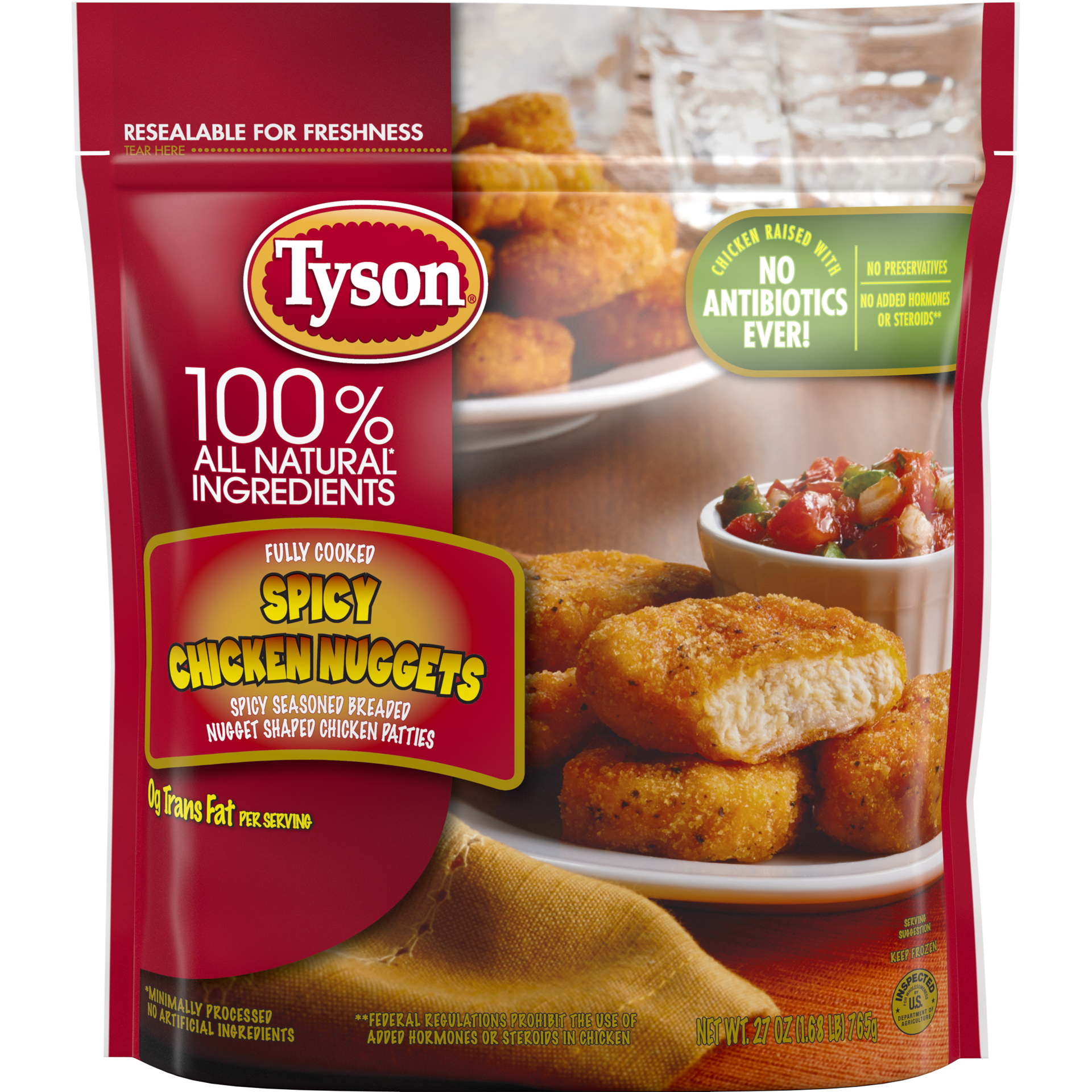 slide 1 of 6, Tyson Fully Cooked Spicy Chicken Nuggets, 27 oz. (Frozen), 765.44 g