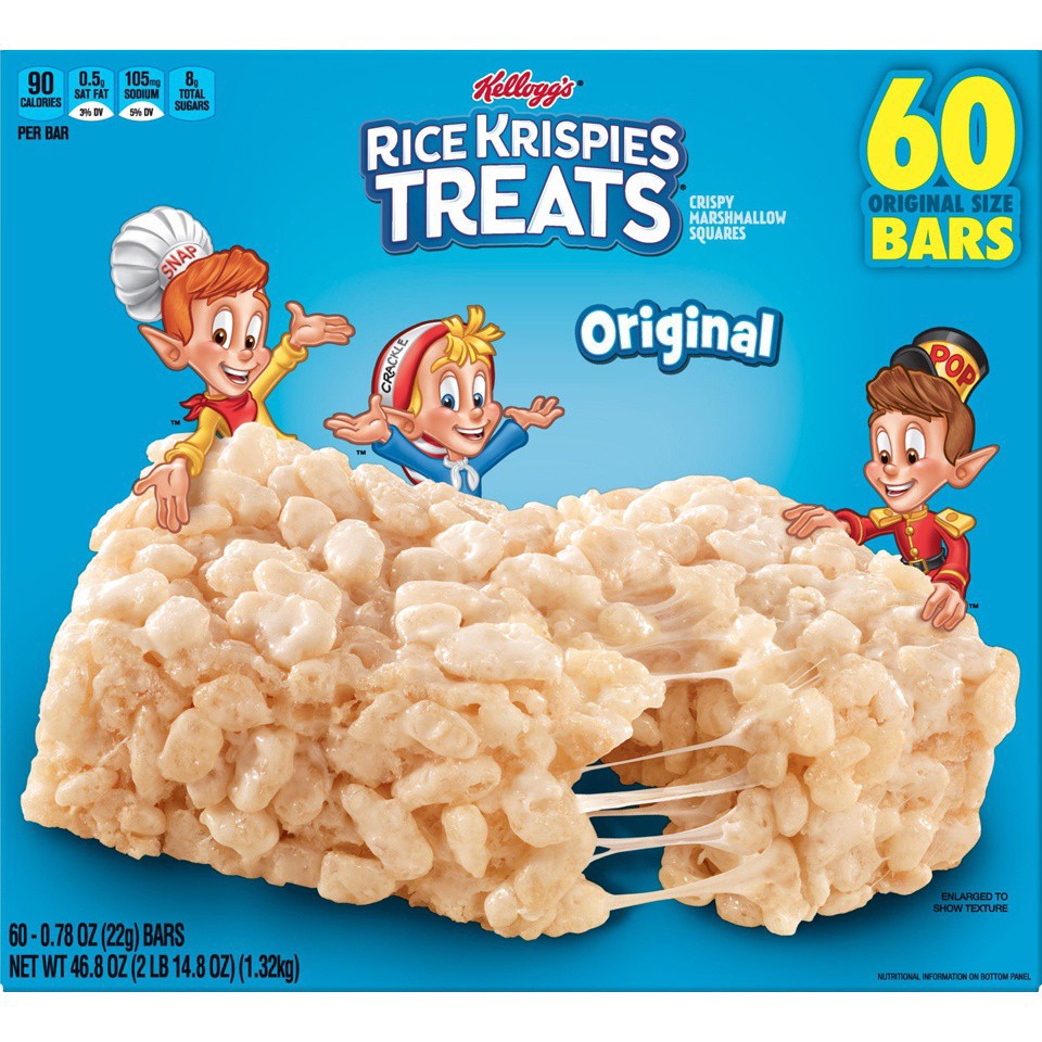 slide 7 of 7, Rice Krispies Treats Crispy Marshmallow Squares, Kids Snacks, Snack Bars, Original, 46.8oz Box, 60 Bars, 46.8 oz