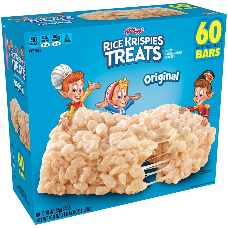 slide 6 of 7, Rice Krispies Treats Crispy Marshmallow Squares, Kids Snacks, Snack Bars, Original, 46.8oz Box, 60 Bars, 46.8 oz