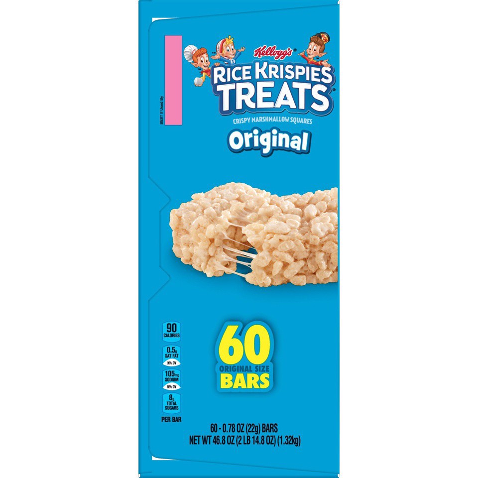 slide 3 of 7, Rice Krispies Treats Crispy Marshmallow Squares, Kids Snacks, Snack Bars, Original, 46.8oz Box, 60 Bars, 46.8 oz