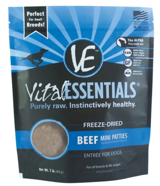 slide 1 of 1, Vital Essentials Beef Mini Patties Freeze Dried, 1 lb