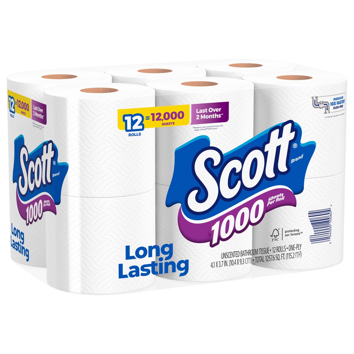 slide 8 of 9, Scott 1000 Toilet Paper, 12 Rolls, Septic-Safe, 1-Ply Toilet Tissue, 12 ct