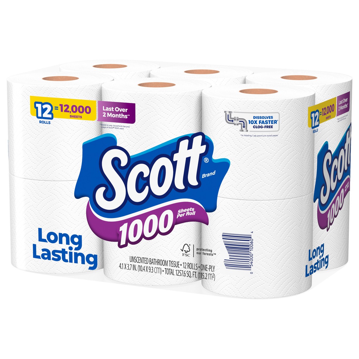 slide 5 of 9, Scott 1000 Toilet Paper, 12 Rolls, Septic-Safe, 1-Ply Toilet Tissue, 12 ct