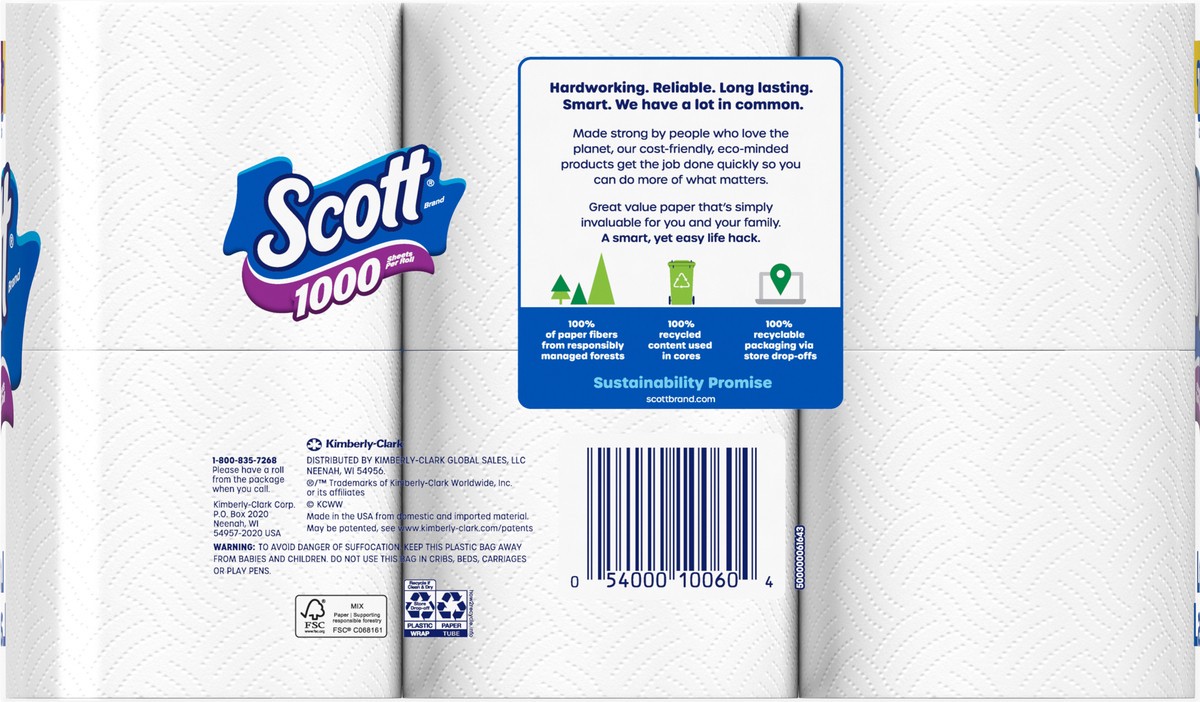 slide 6 of 9, Scott 1000 Toilet Paper, 12 Rolls, Septic-Safe, 1-Ply Toilet Tissue, 12 ct