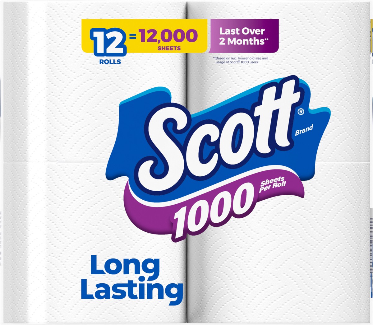 slide 3 of 9, Scott 1000 Toilet Paper, 12 Rolls, Septic-Safe, 1-Ply Toilet Tissue, 12 ct