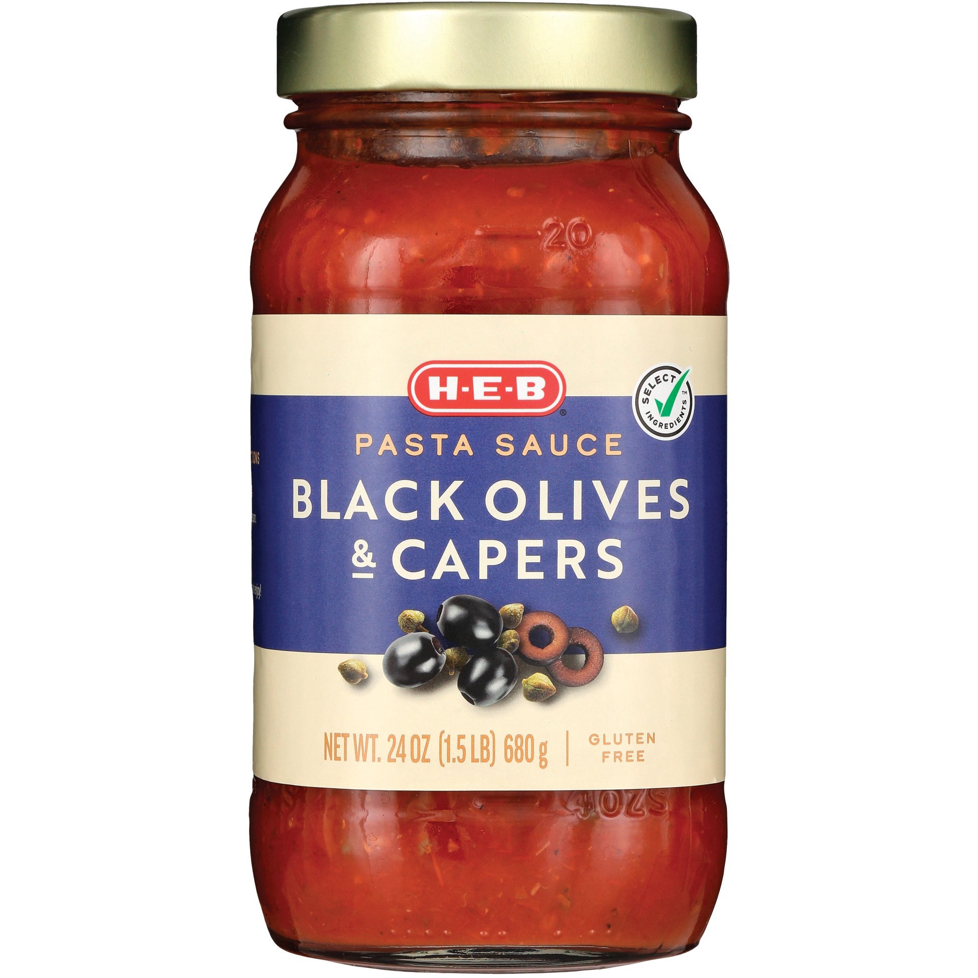 slide 1 of 1, H-E-B Black Olives and Capers Puttanesca Pasta Sauce, 24 oz