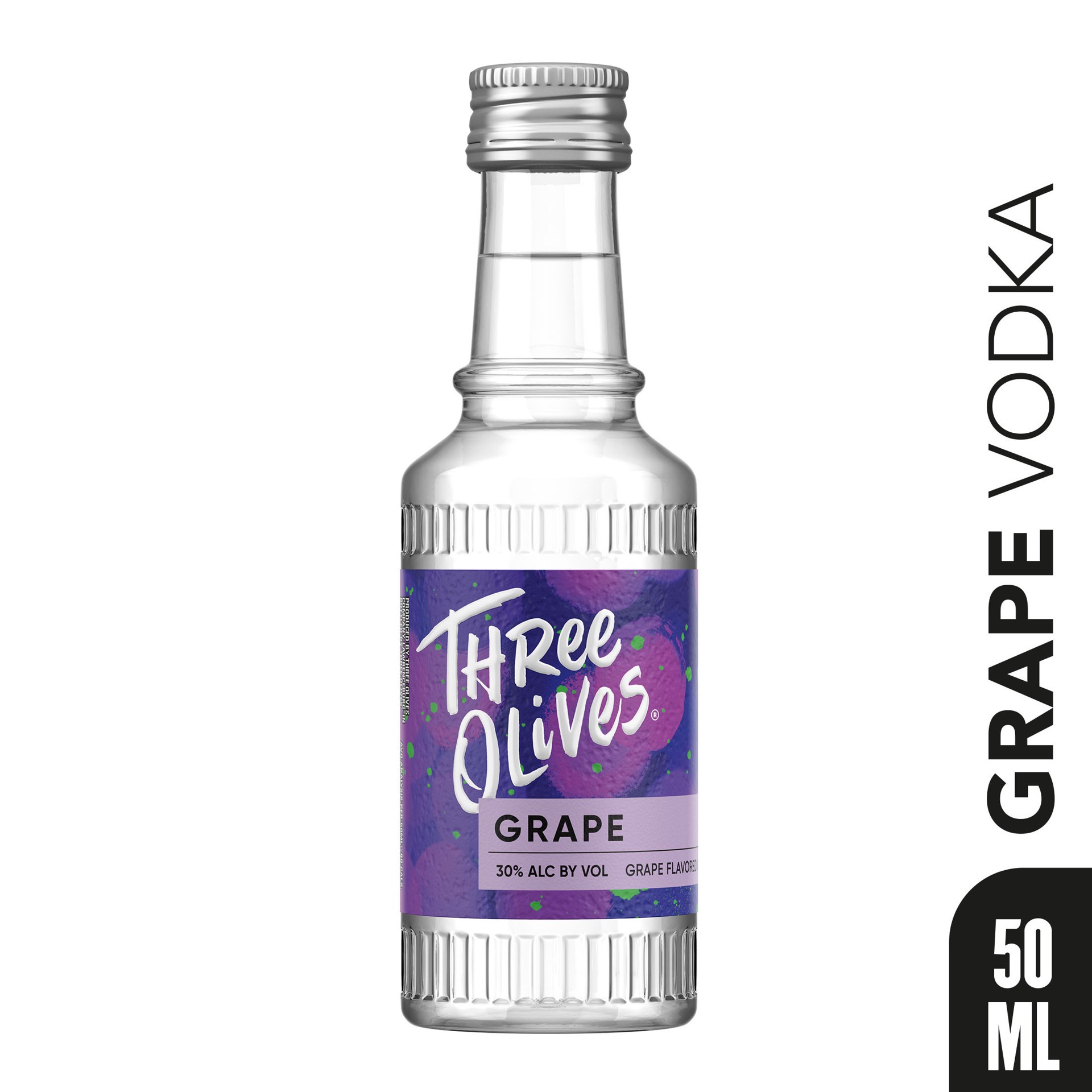 slide 4 of 10, Three Olives Vodka Grape 60 Proof (50 ml), 50 ml