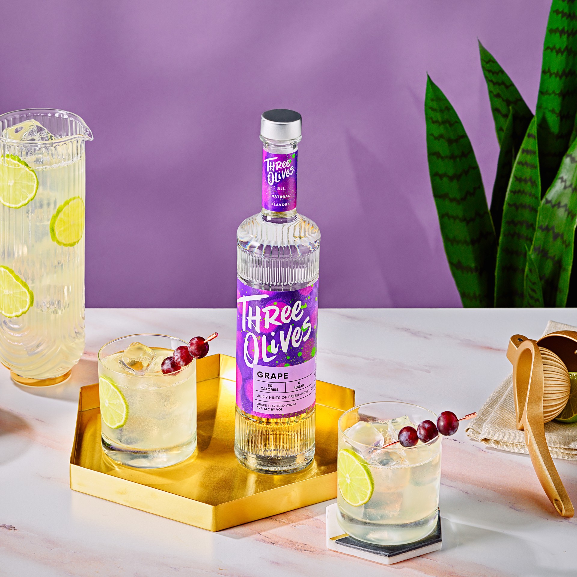 slide 6 of 10, Three Olives Vodka Grape 60 Proof (50 ml), 50 ml