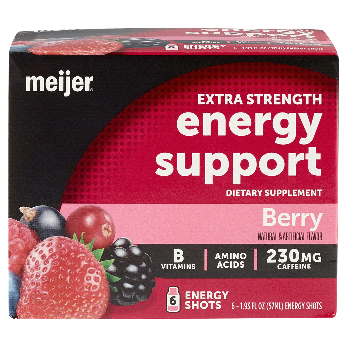 slide 1 of 9, Meijer Energy Support Shots Extra Strength Berry, 6 ct