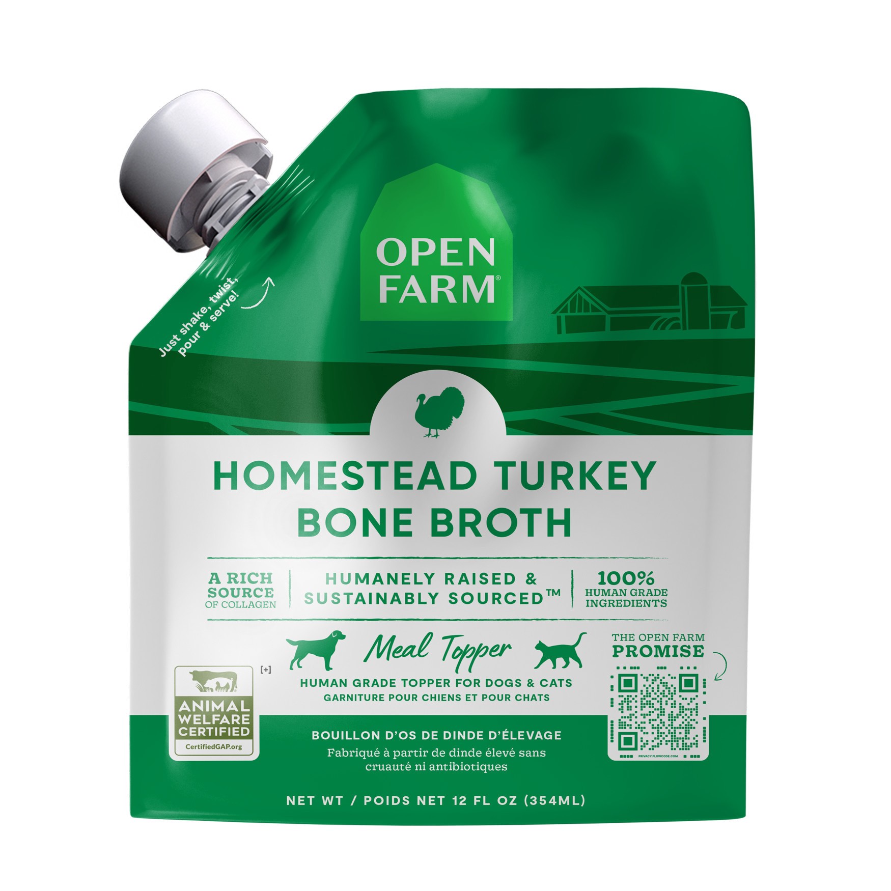 slide 1 of 2, OPEN FARM Homestead Turkey Bone Broth for Dogs & Cats 12 oz, 12 oz