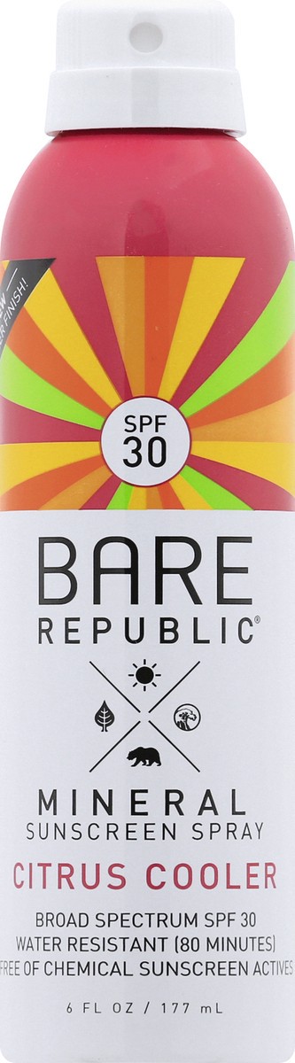 slide 5 of 11, Bare Republic Mineral Broad Spectrum SPF 30 Citrus Cooler Sunscreen Spray 6 oz, 6 oz