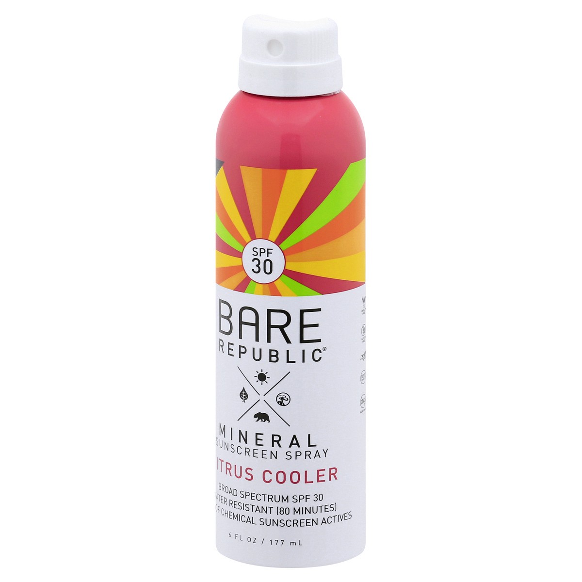 slide 11 of 11, Bare Republic Mineral Broad Spectrum SPF 30 Citrus Cooler Sunscreen Spray 6 oz, 6 oz