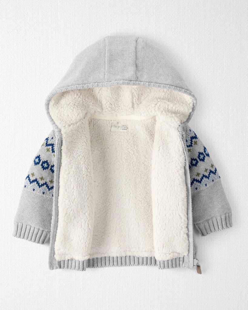 slide 3 of 4, Littleplanet Baby Boy Organic Cotton Fair Isle Sweater Knit Jacket Grey NB, 1 ct