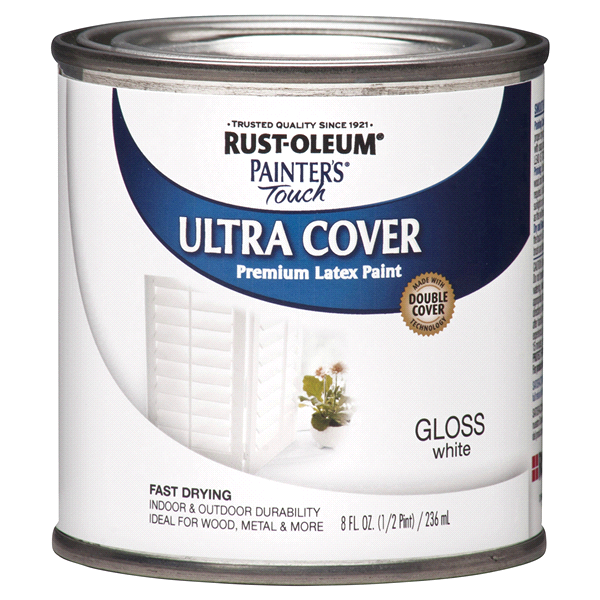 slide 1 of 1, Rust-Oleum Painters Touch Ultra Cover Multi-Purpose Brush-On Paint - 1992730, Gloss White, 1/2 pint