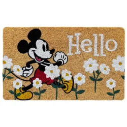 Disney Mickey Mouse Hello Flowers, Coir Mat 18x30, Natural