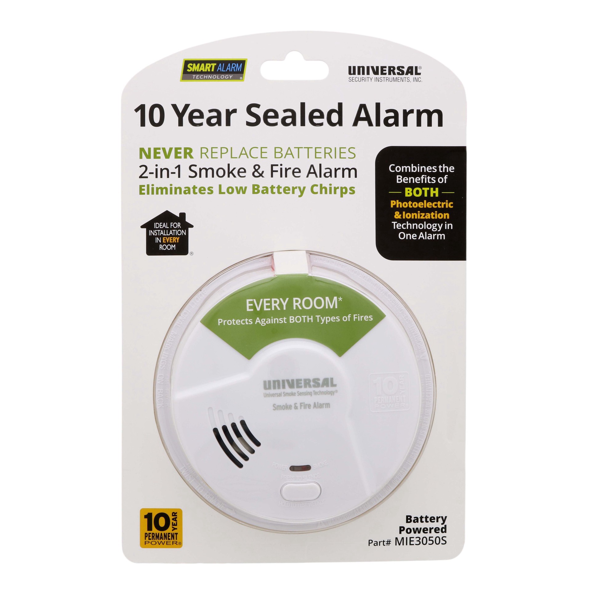 slide 1 of 1, Universal Security Intruments 2-In-1 Smoke & Fire Alarm, 1 ct
