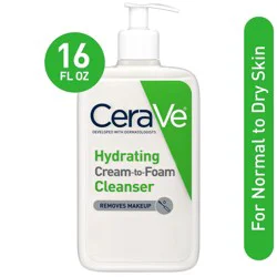 CeraVe Hydrating Cream-to-Foam Makeup Remover Face Wash Cleanser