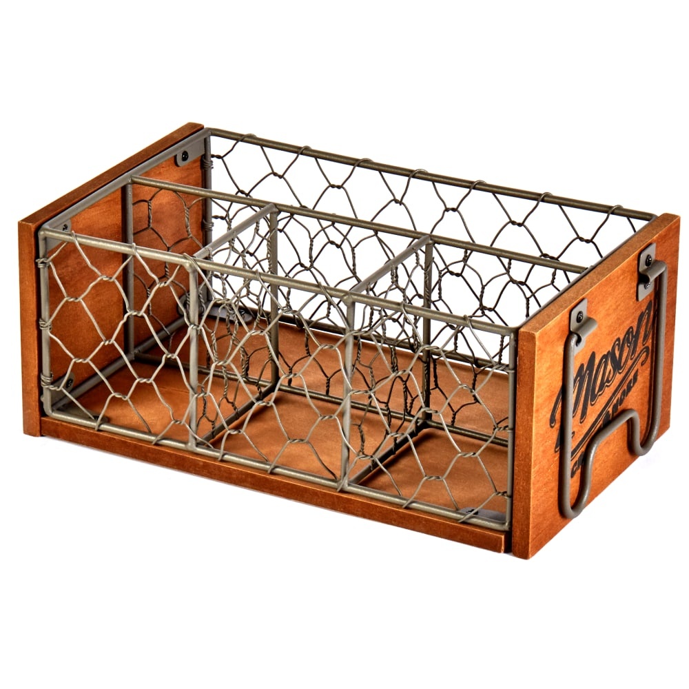 slide 1 of 1, Mason Craft & More Chicken Wire And Wood Caddy - Brown, 1 ct