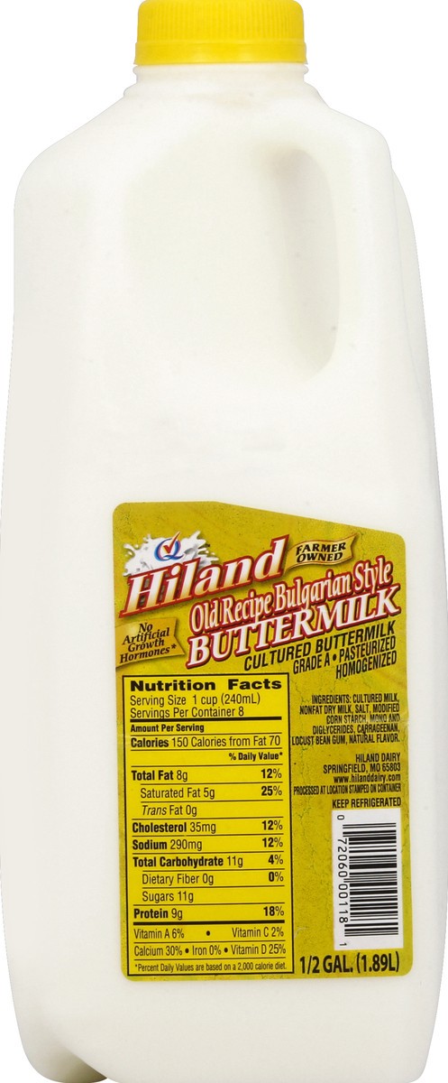 slide 1 of 6, Hiland Dairy Buttermilk, Cultured, Old Recipe Bulgarian Style, 1/2 gal
