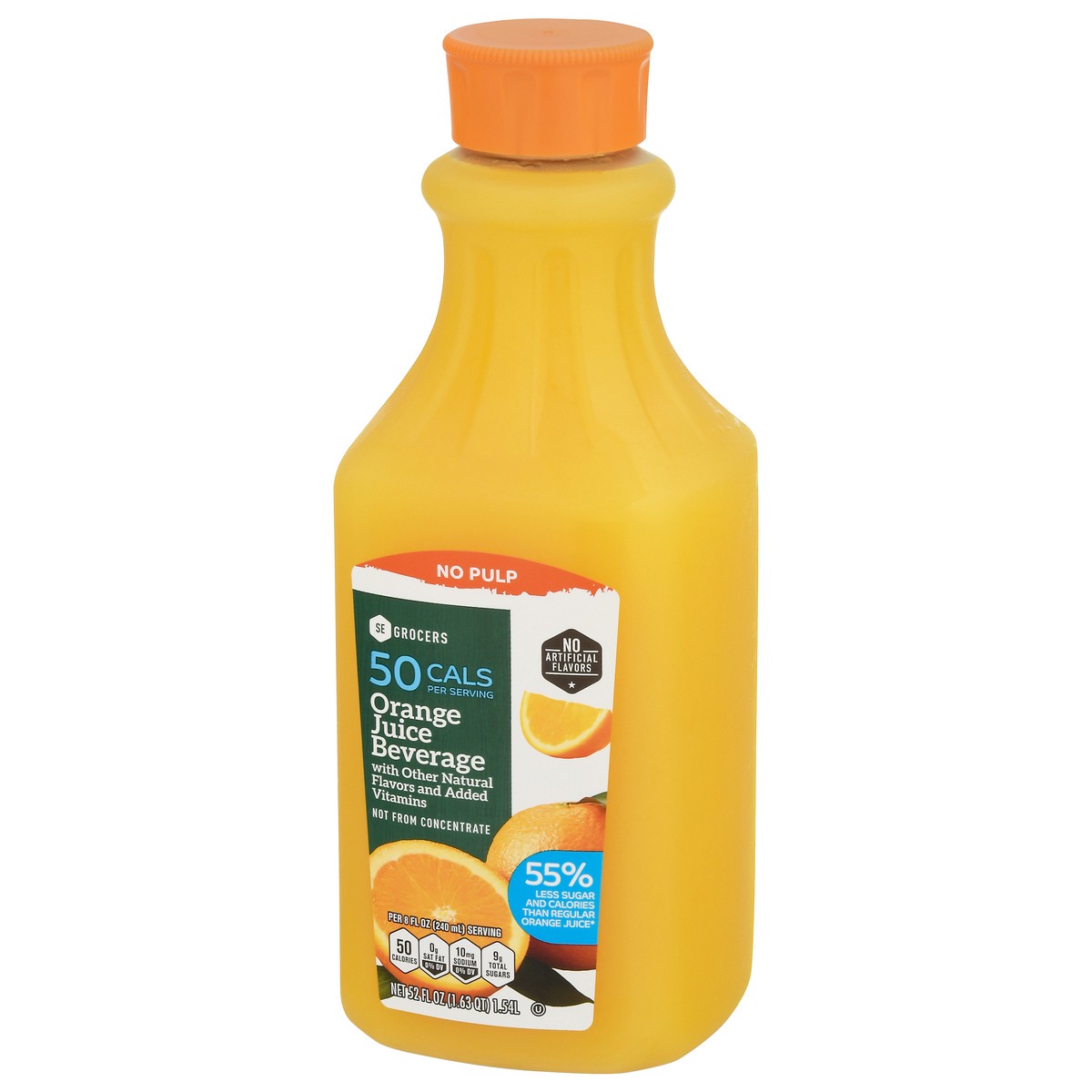 slide 2 of 13, SE Grocers Oj 50% Less Sugar, 52 oz