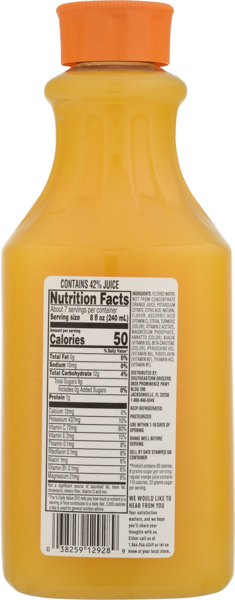 slide 3 of 13, SE Grocers Oj 50% Less Sugar, 52 oz