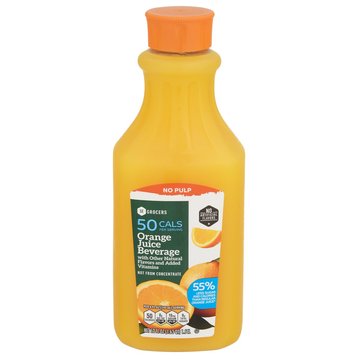 slide 1 of 13, SE Grocers Oj 50% Less Sugar, 52 oz