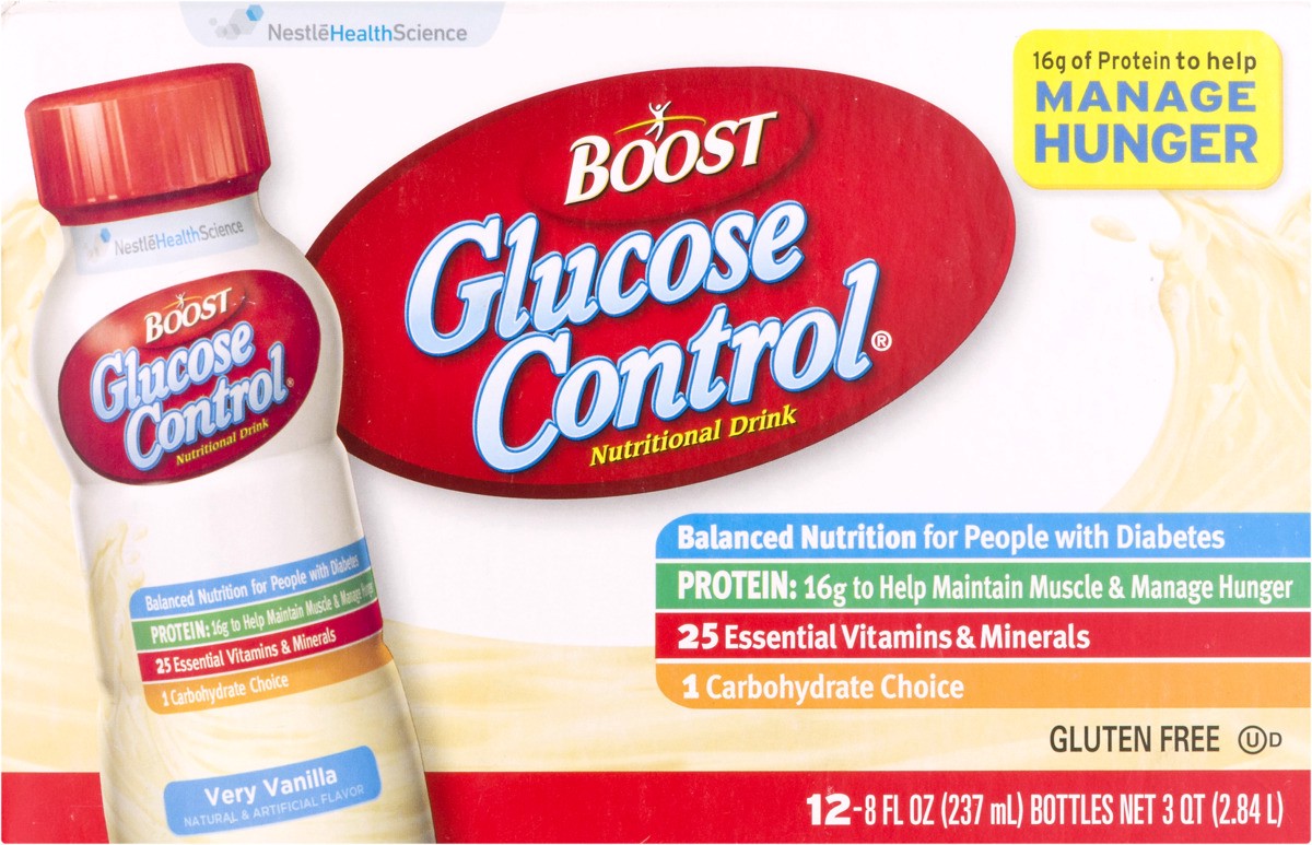 slide 6 of 9, Boost Glucose Control Ready to Drink Nutritional Drink, Very Vanilla, 12 - 8 FL OZ Cartons, 12 ct