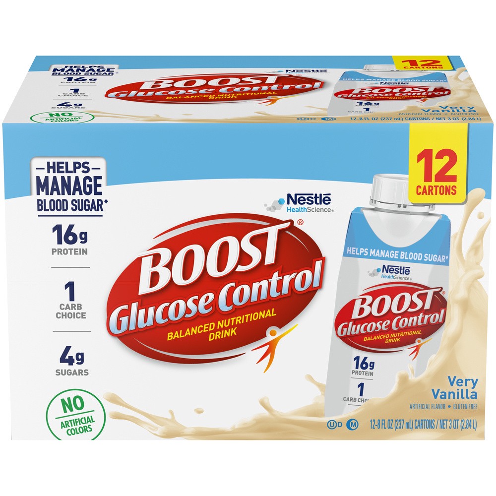 slide 1 of 9, Boost Glucose Control Ready to Drink Nutritional Drink, Very Vanilla, 12 - 8 FL OZ Cartons, 12 ct