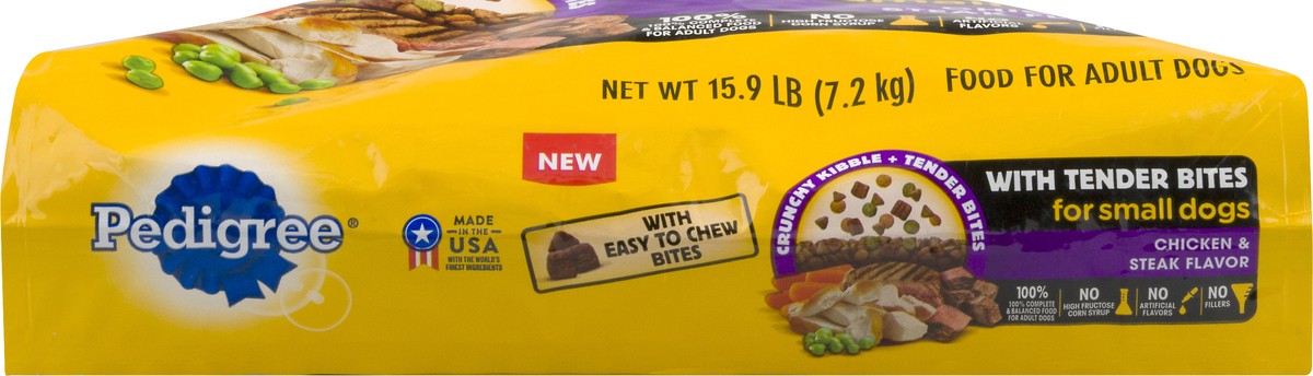 slide 2 of 9, PEDIGREE With Tender Bites for Small Dogs, Complete Nutrition Adult Dry Dog Food, Chicken & Steak Flavor Dog Kibble, 15.9 lb. Bag, 15.9 lb