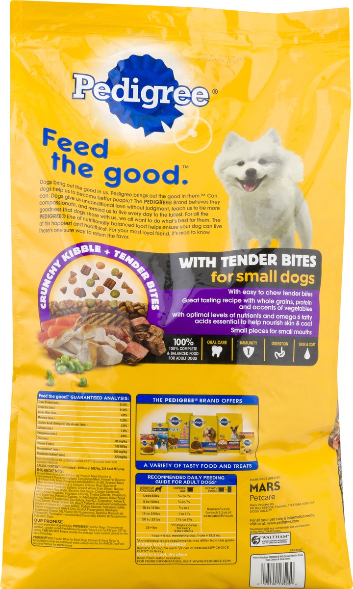 slide 7 of 9, PEDIGREE With Tender Bites for Small Dogs, Complete Nutrition Adult Dry Dog Food, Chicken & Steak Flavor Dog Kibble, 15.9 lb. Bag, 15.9 lb