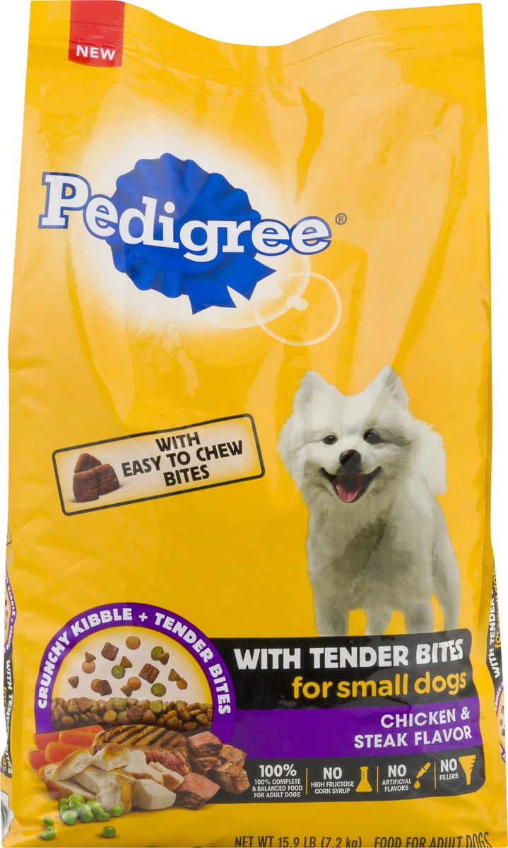 slide 9 of 9, PEDIGREE With Tender Bites for Small Dogs, Complete Nutrition Adult Dry Dog Food, Chicken & Steak Flavor Dog Kibble, 15.9 lb. Bag, 15.9 lb