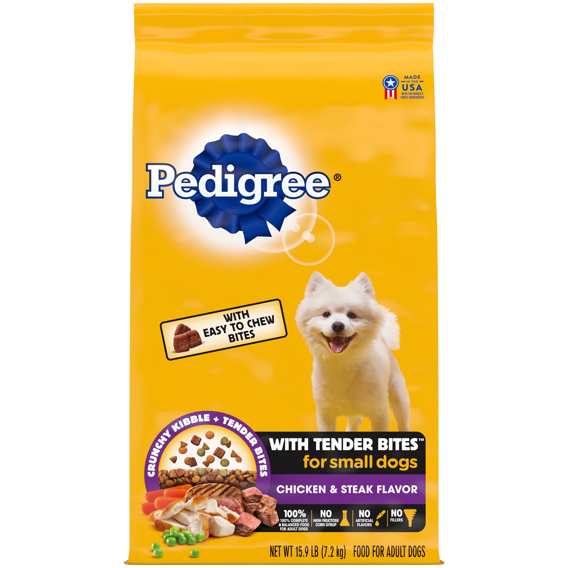 slide 1 of 9, PEDIGREE With Tender Bites for Small Dogs, Complete Nutrition Adult Dry Dog Food, Chicken & Steak Flavor Dog Kibble, 15.9 lb. Bag, 15.9 lb