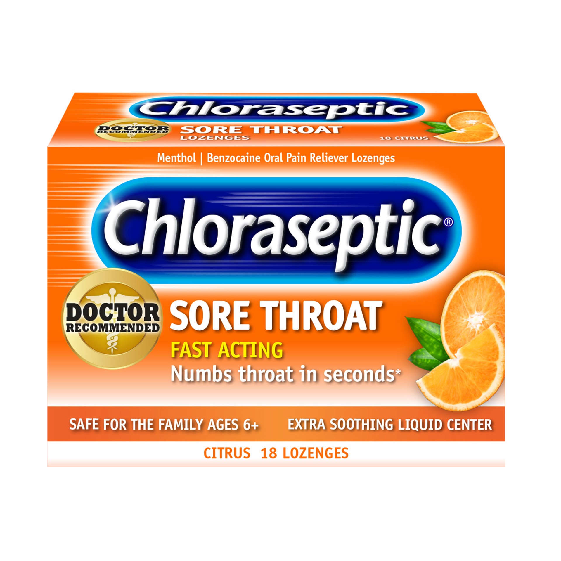 slide 1 of 1, Chloraseptic Sore Throat Lozenges, Citrus Flavor, 18 Count, 18 ct