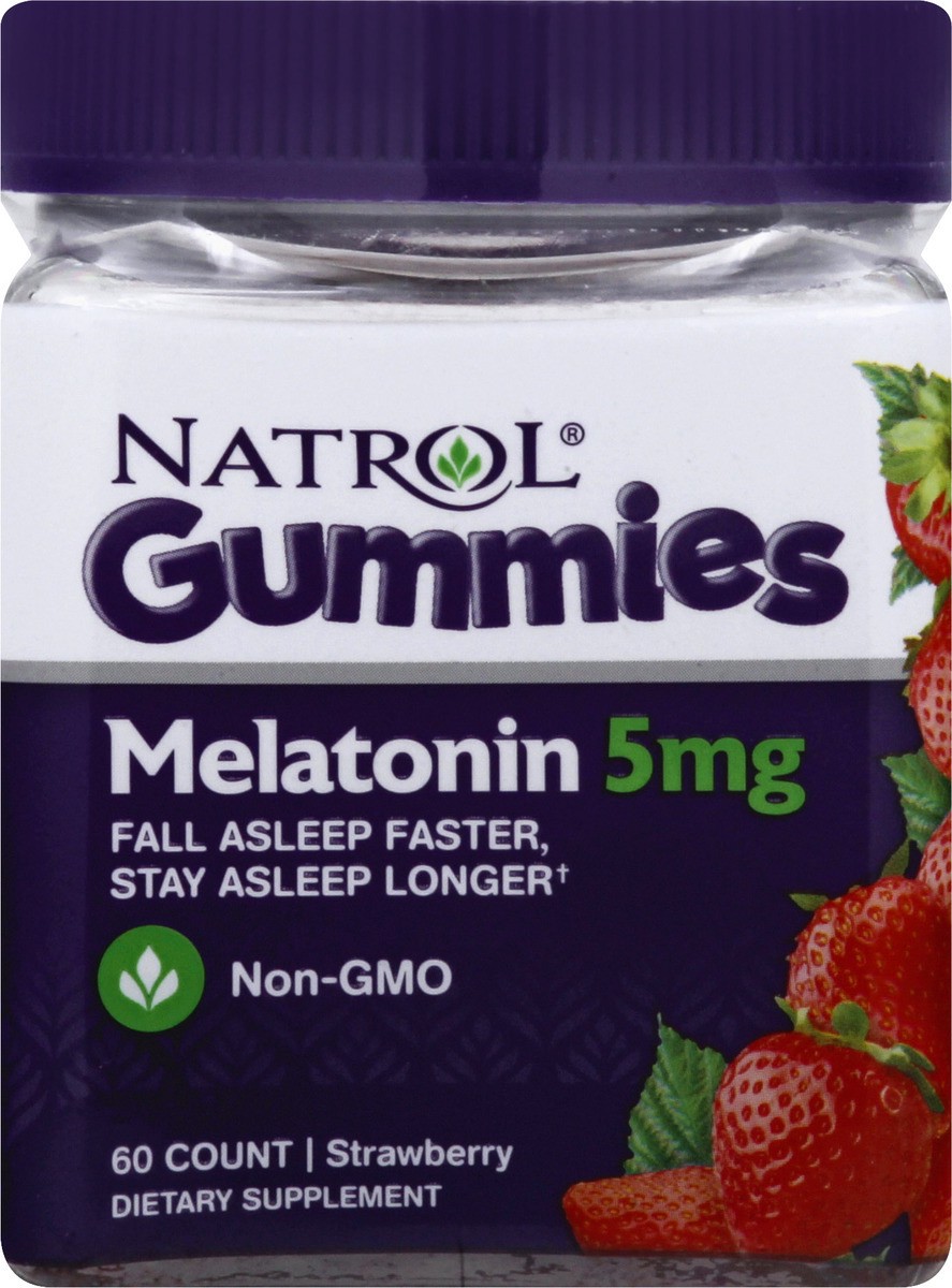 slide 2 of 9, Natrol 5mg Melatonin Gummies, Sleep Support for Adults, Melatonin Supplements for Sleeping, 60 Strawberry-Flavored Gummies, 30 Day Supply, 60 ct