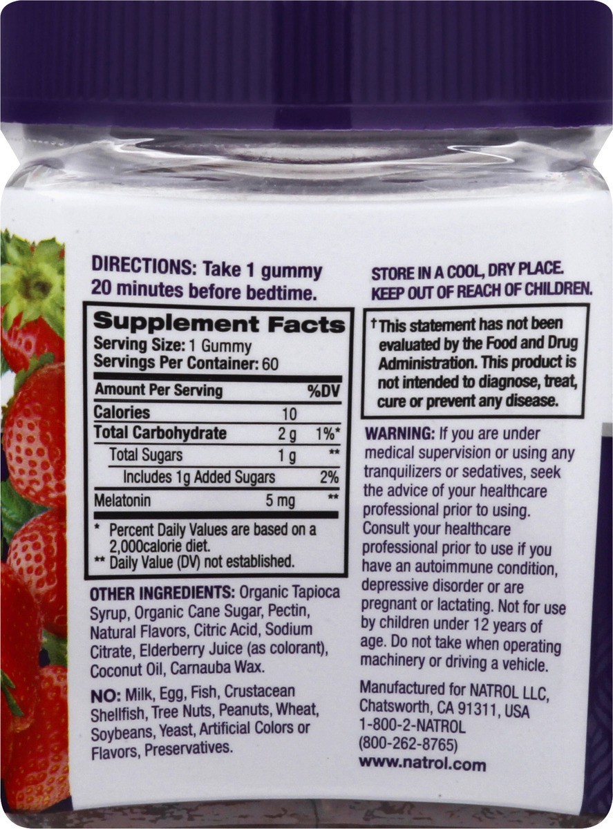 slide 5 of 9, Natrol 5mg Melatonin Gummies, Sleep Support for Adults, Melatonin Supplements for Sleeping, 60 Strawberry-Flavored Gummies, 30 Day Supply, 60 ct