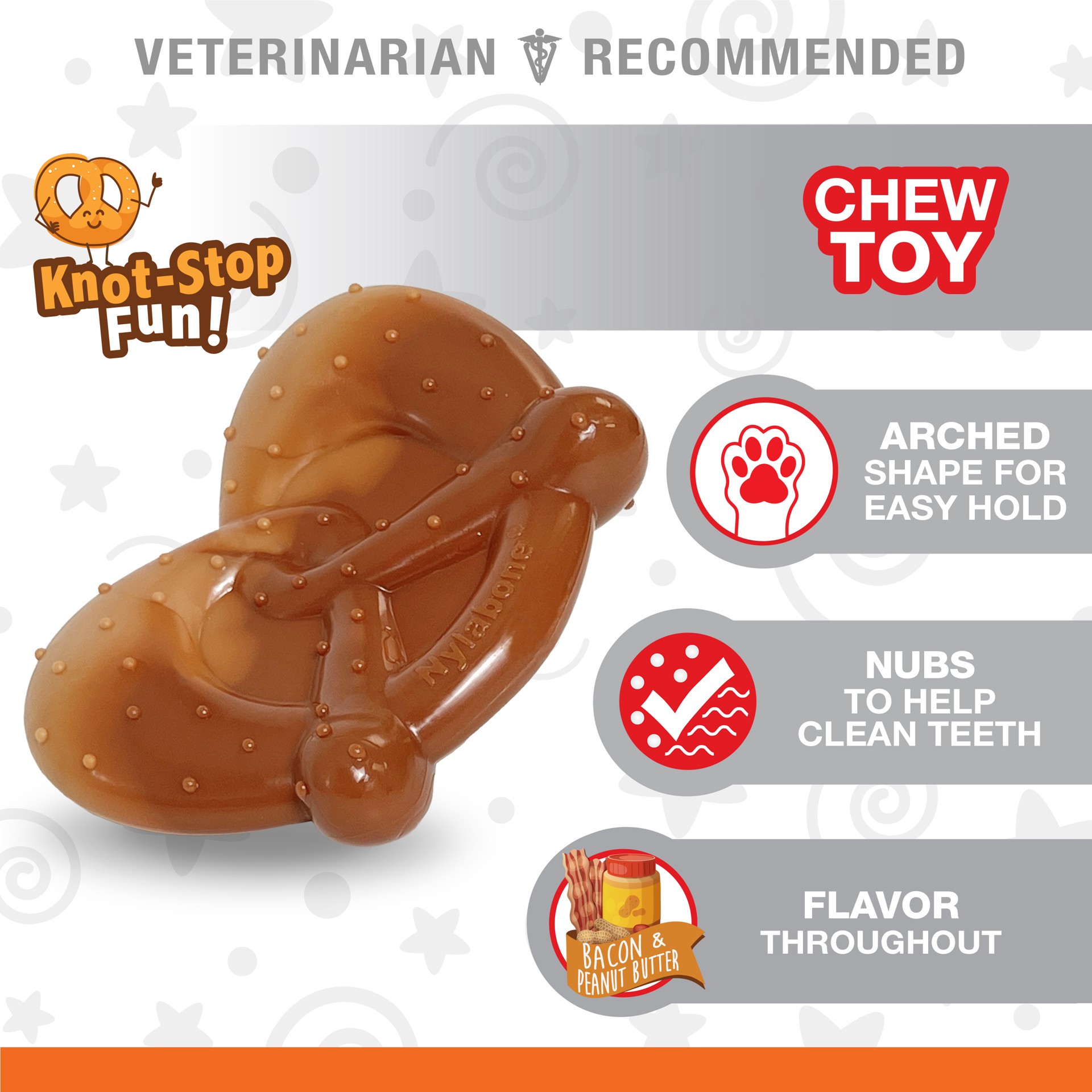 slide 8 of 10, Nylabone Power Chew Pretzel Dog Toy Bacon & Peanut Butter Pretzel Small/Regular - Up to 25 Ibs.(1 Count), 1 ct
