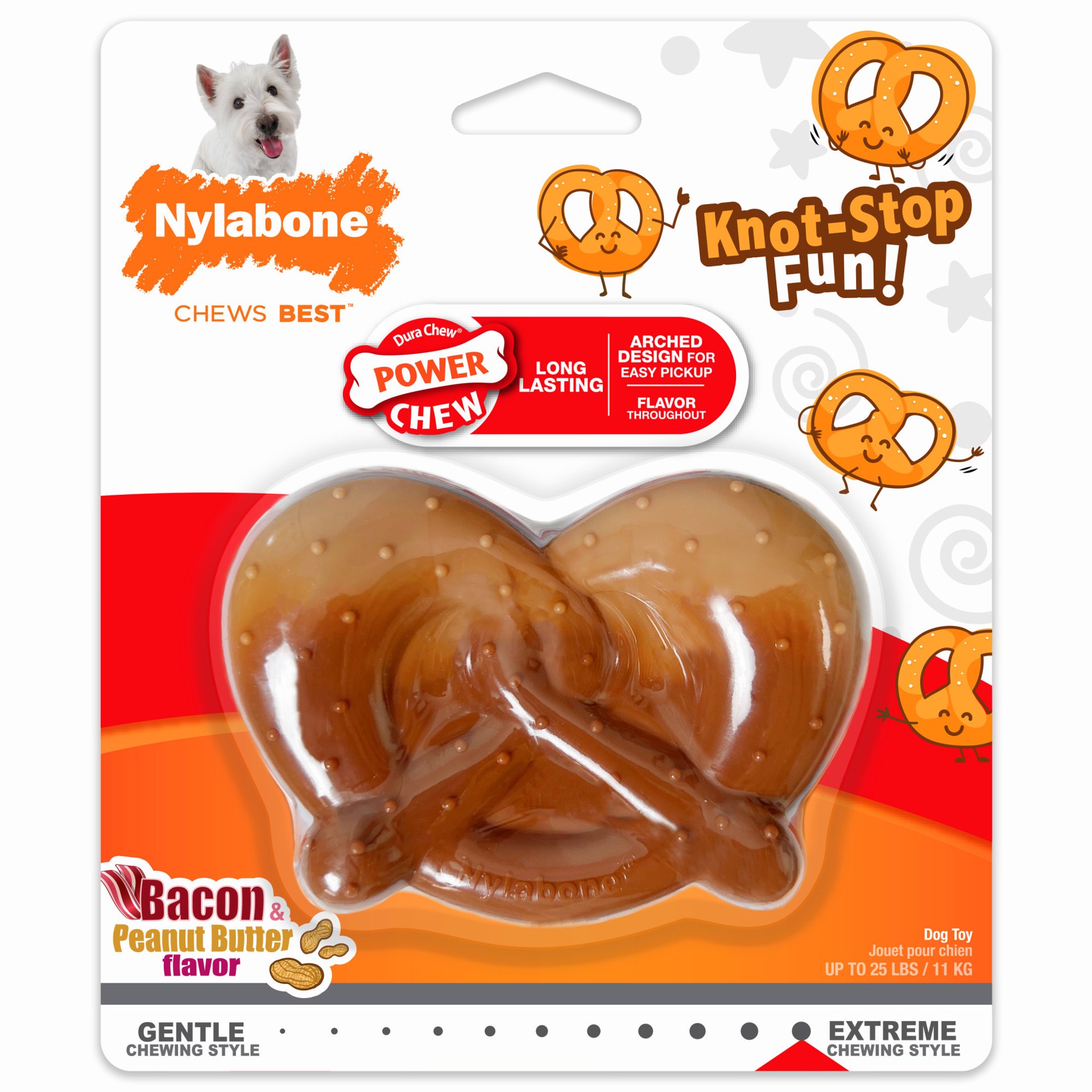 slide 1 of 10, Nylabone Power Chew Pretzel Dog Toy Bacon & Peanut Butter Pretzel Small/Regular - Up to 25 Ibs.(1 Count), 1 ct
