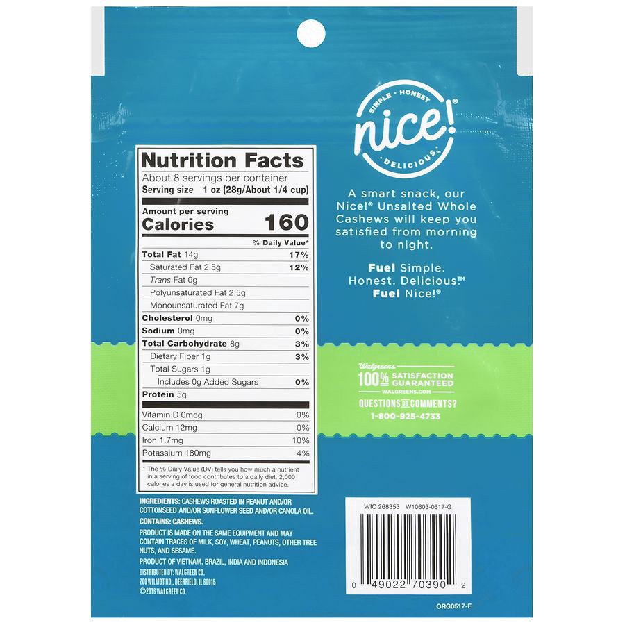 slide 4 of 5, Nice! Whole Cashews Unsalted, 8.5 oz