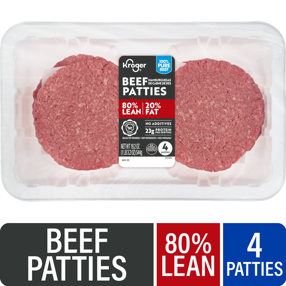 slide 1 of 1, Kroger® 80/20 Ground Beef Patties, 4 ct / 1.2 lb, 4 ct