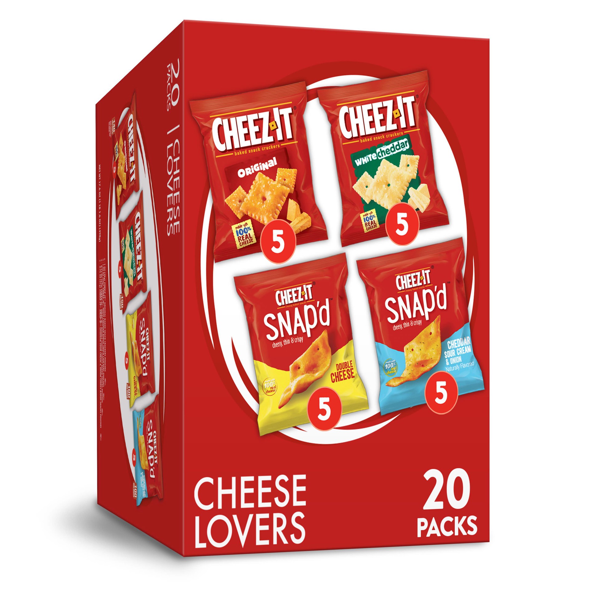 slide 1 of 10, Cheez-It Cheese Lovers, Variety Pack, 17.6 oz, 20 Count, 17.6 oz