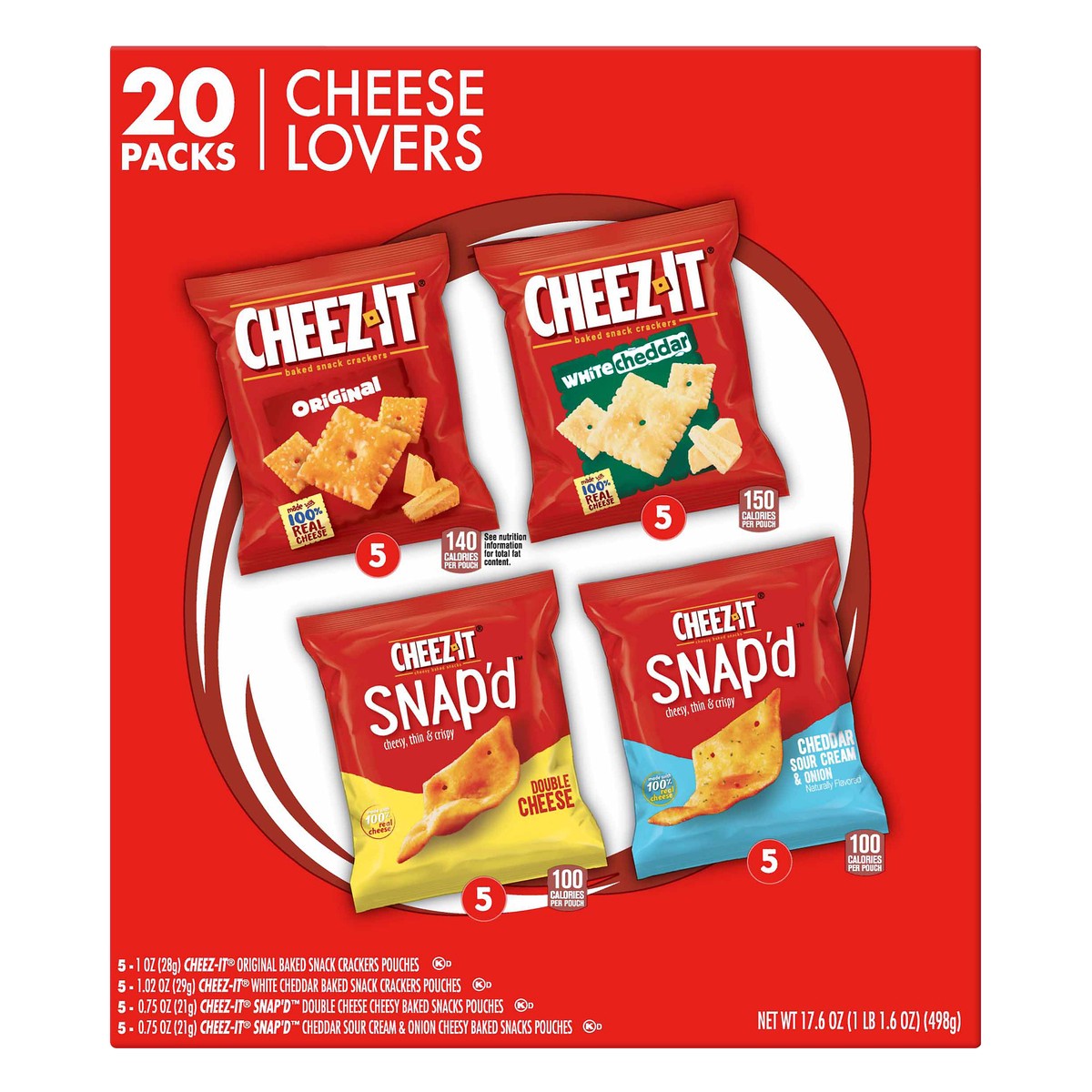 slide 8 of 10, Cheez-It Cheese Lovers, Variety Pack, 17.6 oz, 20 Count, 17.6 oz