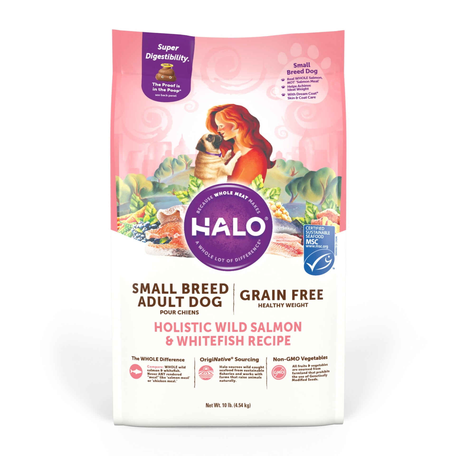 slide 1 of 1, Halo Holistic Healthy Weight Grain Free Wild Salmon & Whitefish Small Breed Adult Dog Food, 10 lb