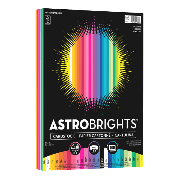 slide 1 of 3, ASTROBRIGHTS Color Card Stock, Letter Size, Assorted Colors, Pack Of 100 Sheets, 100 ct