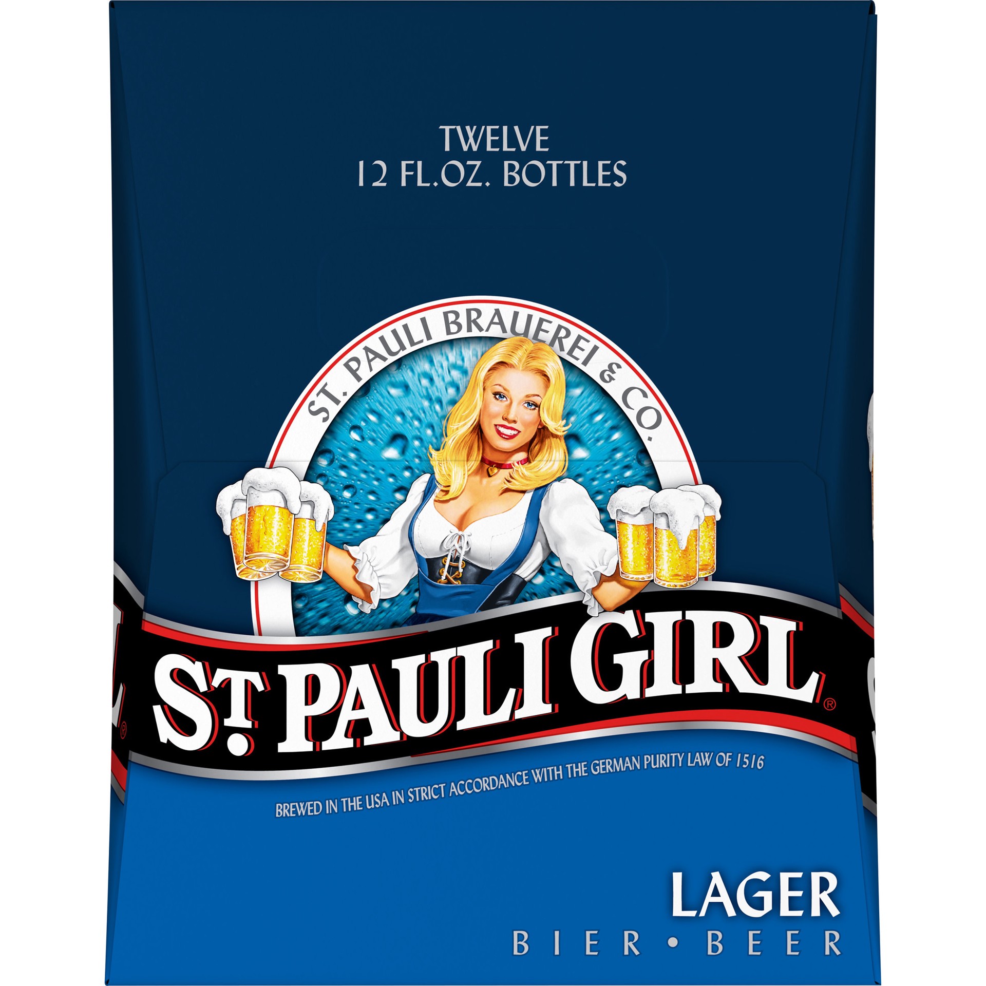 slide 1 of 4, Saint Pauli Girl Lager - Import St. Pauli Girl Lager Beer, 12 Pack 12 fl. oz. Bottles, 4.9% ABV, 144 fl oz