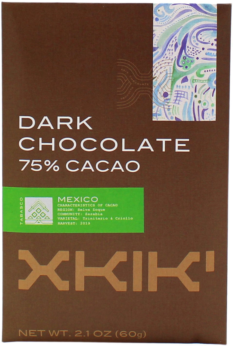 slide 1 of 1, Xkik Dark Chocolate Sarabia 75% Cocoa, 2.1 oz